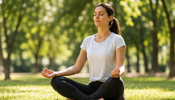 Woman meditating outdoors to support Stress Management for Cancer Patients