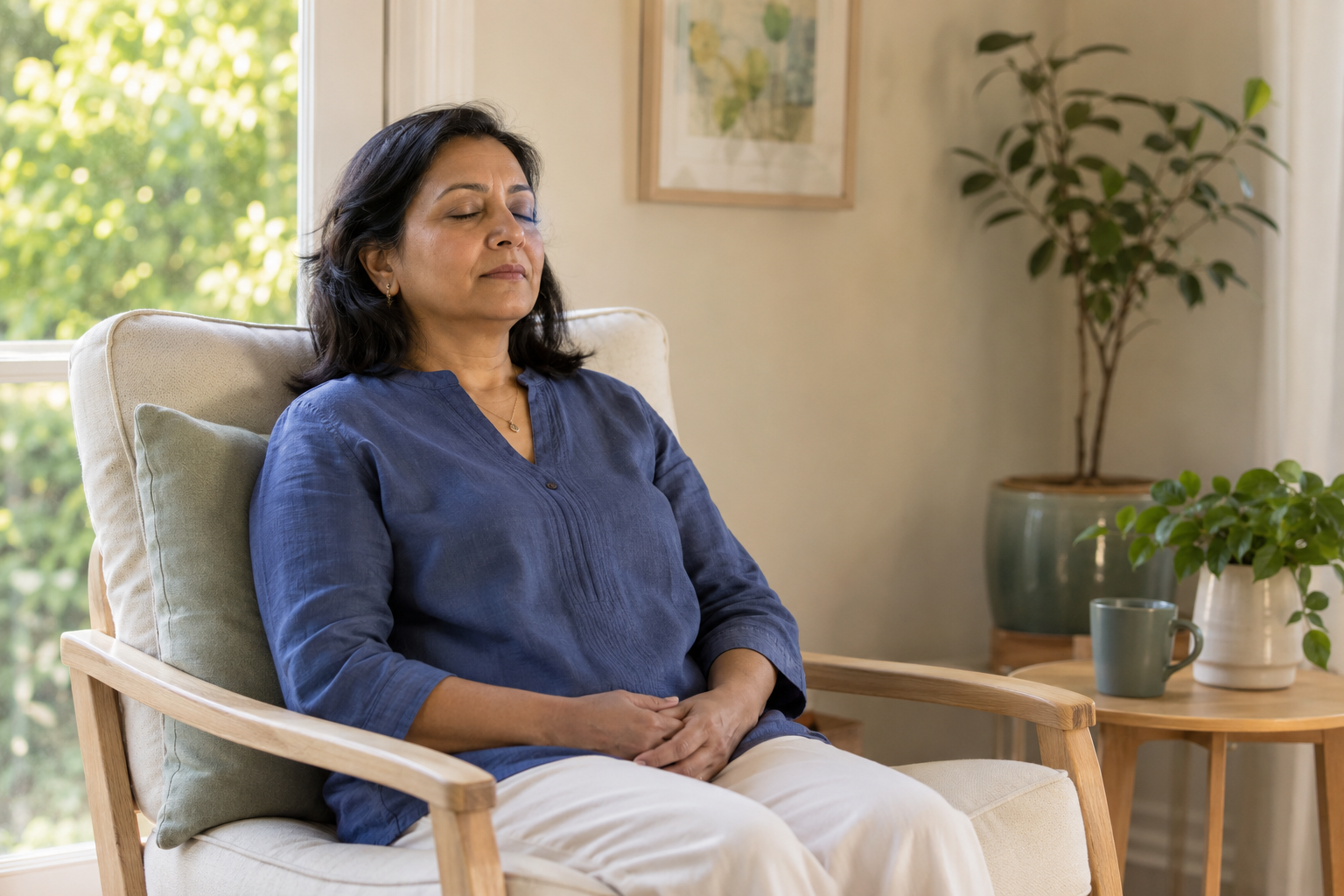 Cancer survivor practising mindfulness meditation as part of integrative Healing cancer support