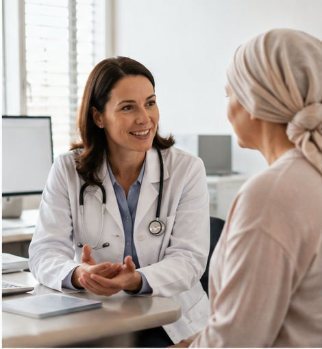 Cancer survivor discussing follow-up care with healthcare professional
