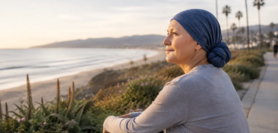 Life after cancer treatment in California with cancer survivor and family outdoors