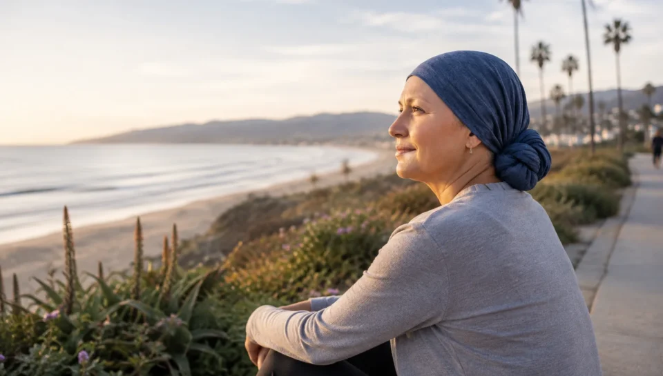 Life after cancer treatment in California with cancer survivor and family outdoors