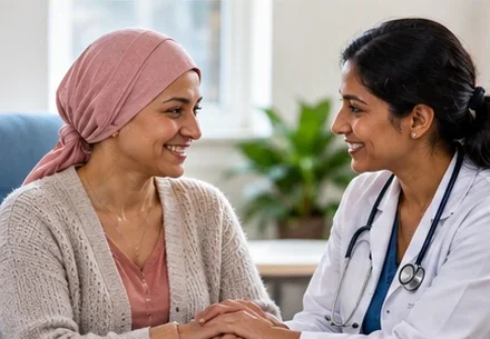 Cancer patient discussing care and support with a healthcare professional in the Bay Area