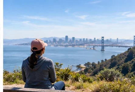 Cancer patient taking time for reflection and wellness near the California