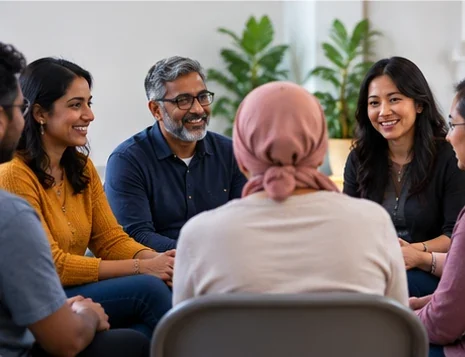 Cancer patients and families sharing support in a Bay Area community group