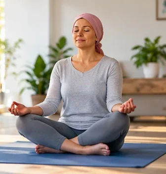 Cancer patient practicing peaceful meditation as part of whole-person wellness